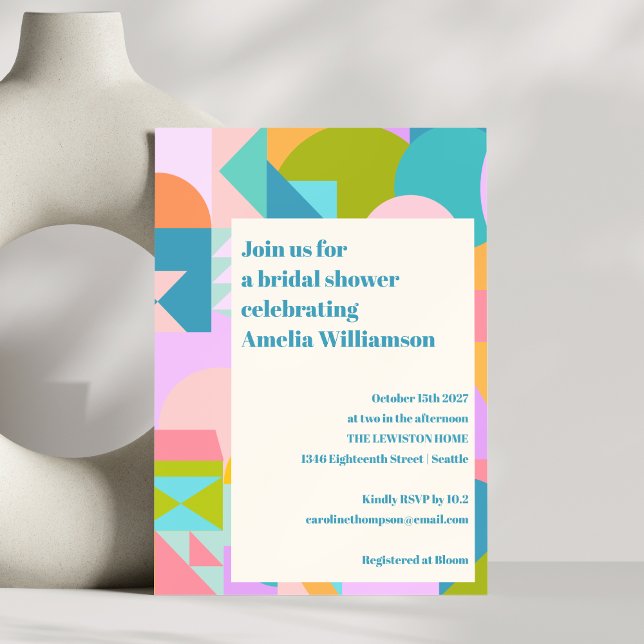 Cute Colourful Whimsical Geometric Bridal Shower Invitation (Creator Uploaded)