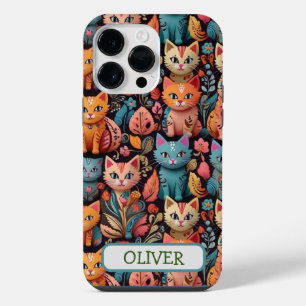 Cute Colourful Whimsical Kittens iPhone 14 Pro Max Case