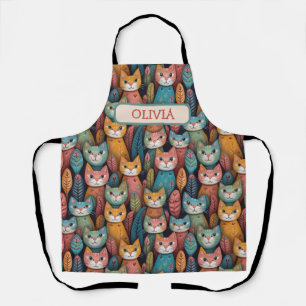 Cute Colourful Whimsical Kittens Pattern Apron