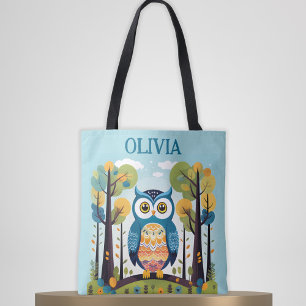 Cute Colourful Whimsical Owl at Woodland Tote Bag