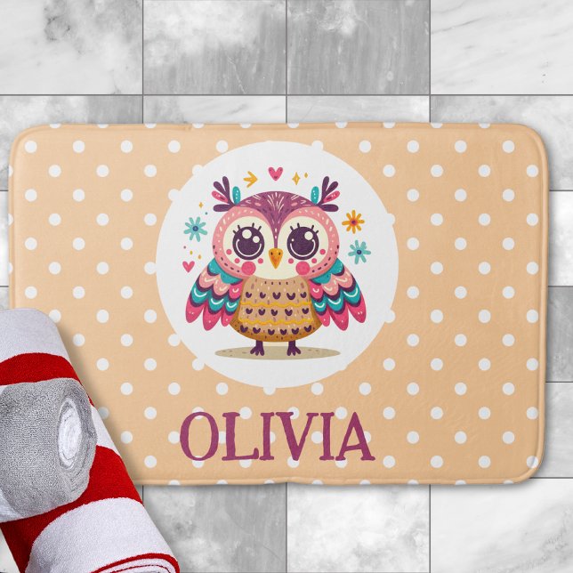 Cute Colourful Whimsical Owl Bath Mat (Creator Uploaded)
