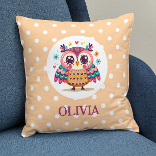 Cute Colourful Whimsical Owl with Polka Dots Cushion