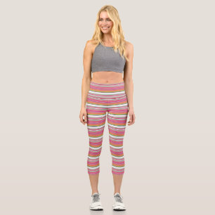 Cute colourful white stripes capri leggings