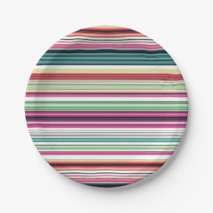 Cute colourful white stripes paper plate