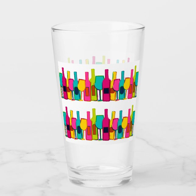 Cute colourful wine bottles pattern glass (Front)