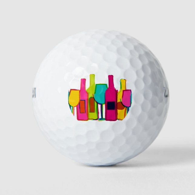 Cute colourful wine bottles pattern golf balls (Front)