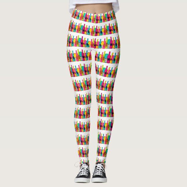 Cute colourful wine bottles pattern leggings (Front)