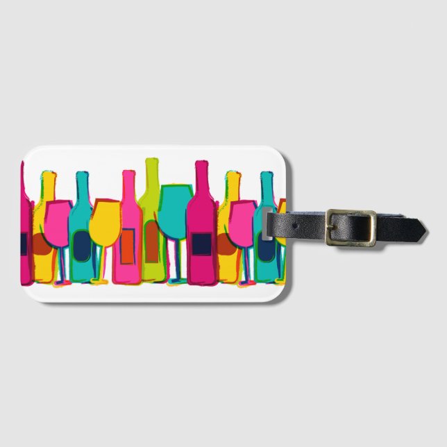 Cute colourful wine bottles pattern luggage tag (Front Horizontal)