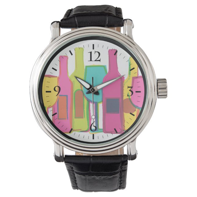 Cute colourful wine bottles pattern watch (Front)