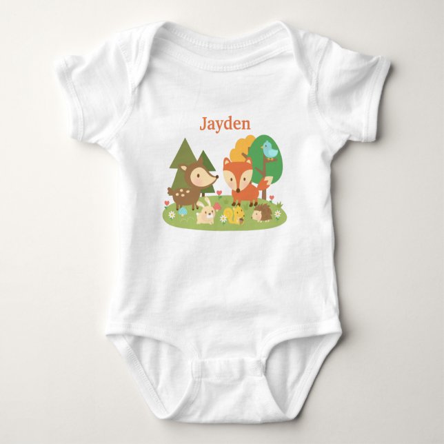 Cute Colourful Woodland Animal For Babies Baby Bodysuit (Front)