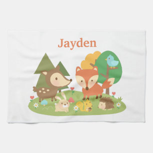 Cute Colourful Woodland Animal For Kids Tea Towel