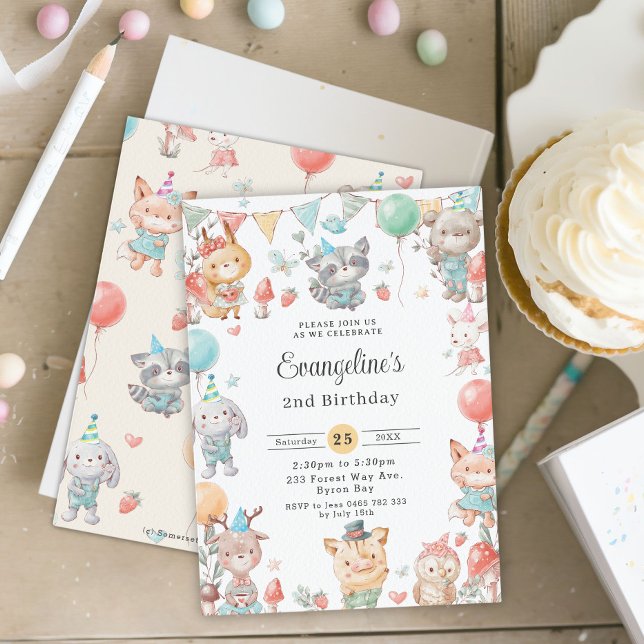 Cute Colourful Woodland Animals Birthday Party  Invitation (Creator Uploaded)