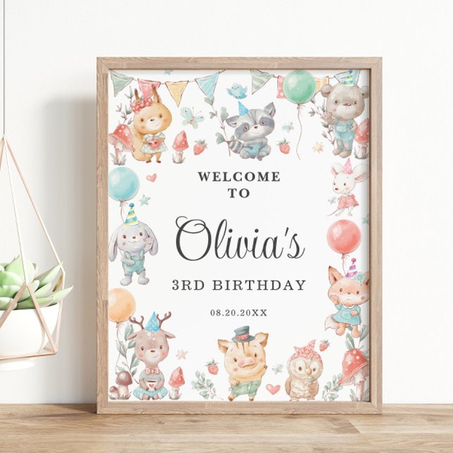 Cute Colourful Woodland Animals Birthday Party  Poster (Creator Uploaded)