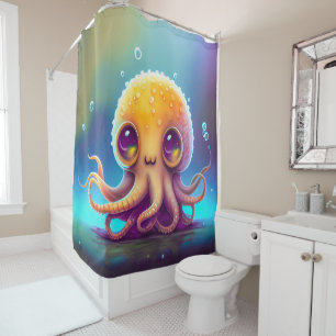 Cute Colourful Yellow Octopus Alien Artwork Shower Curtain
