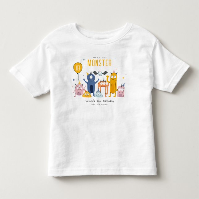Cute Colourful Yellow Party Monsters Kids Birthday Toddler T-Shirt (Front)