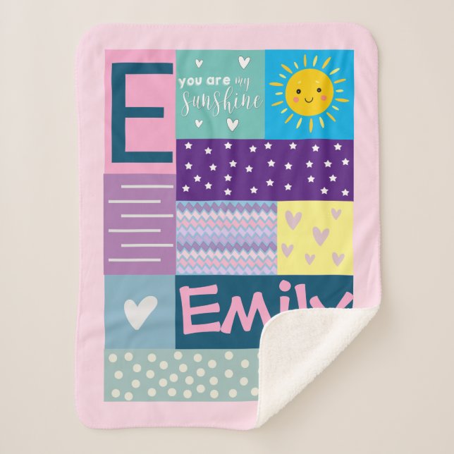Cute Colourful You Are My Sunshine Monogram Baby Sherpa Blanket (Front)