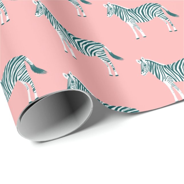 Cute colourful zebras animal print pattern pink wrapping paper (Roll Corner)