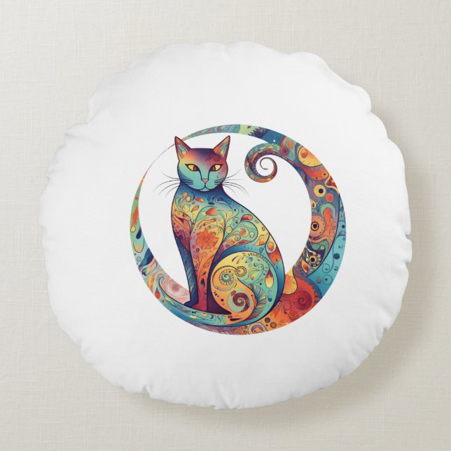 cute colurful cat design  round cushion (Front)