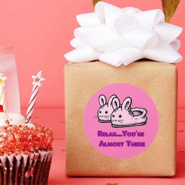 Cute, Comfy Motivation Pink Bunny Rabbit Slippers Classic Round Sticker (Creator Uploaded)