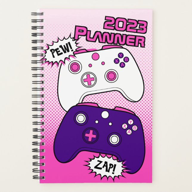 Cute Comic Book Pink Controller Gamer Girl  Planner (Front)
