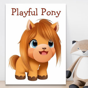 Cute Comic Horse Illustration AI Art Poster