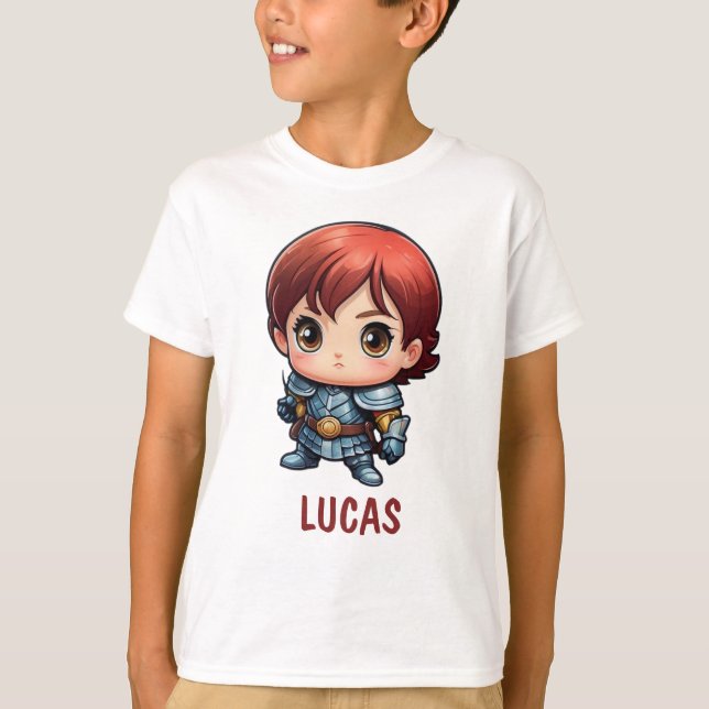 Cute Comic Kid Knight Character Custom T-Shirt (Front)