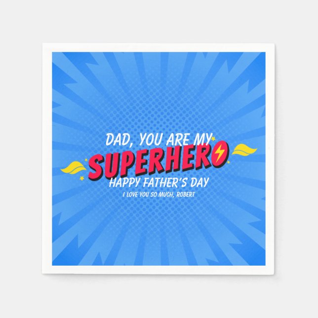 Cute Comic Superhero Fathers Day  Napkins (Front)