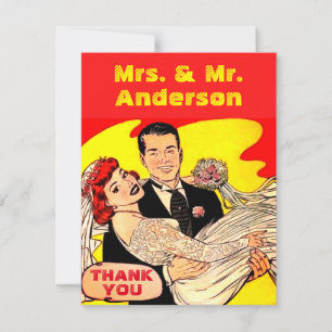 Cute comic wedding couple thank you Postcard