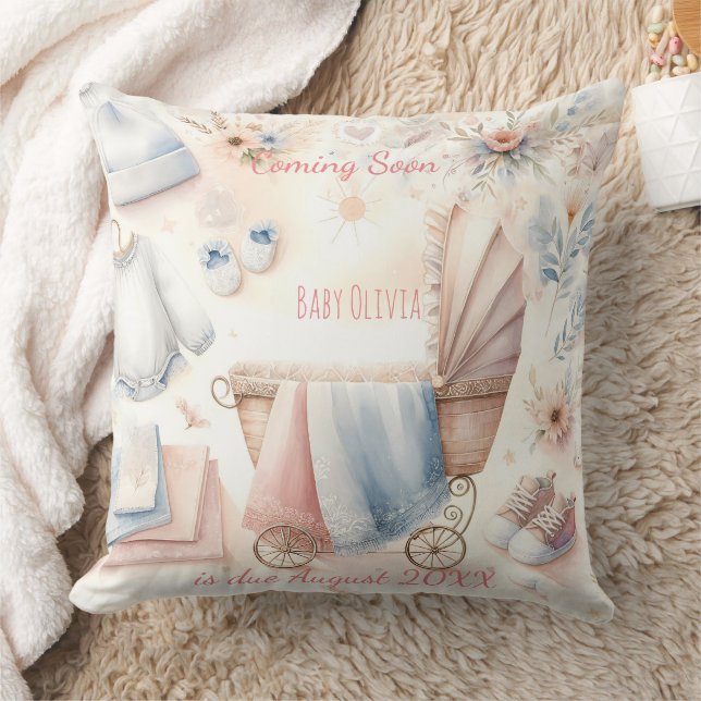 Cute coming soon announcement Invitation Cushion (Blanket)