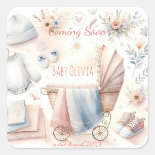 Cute coming soon announcement Invitation Square Sticker