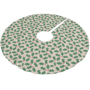 Cute Common Holly Leaves pattern Christmas Beige Brushed Polyester Tree Skirt