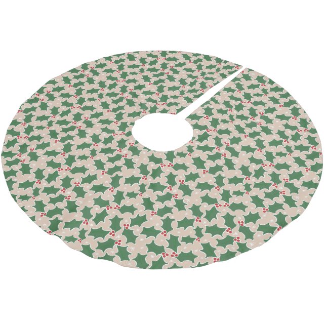 Cute Common Holly Leaves pattern Christmas Beige Brushed Polyester Tree Skirt (Angled)