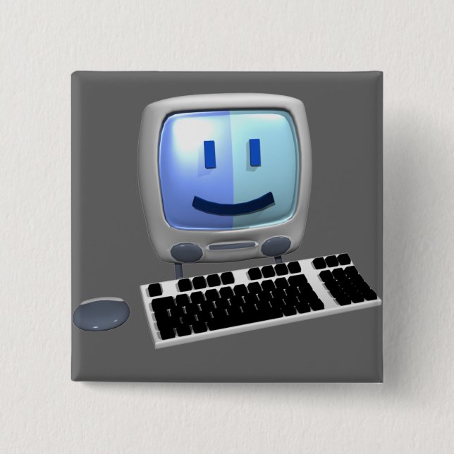 Cute computer face. 15 cm square badge (Front)