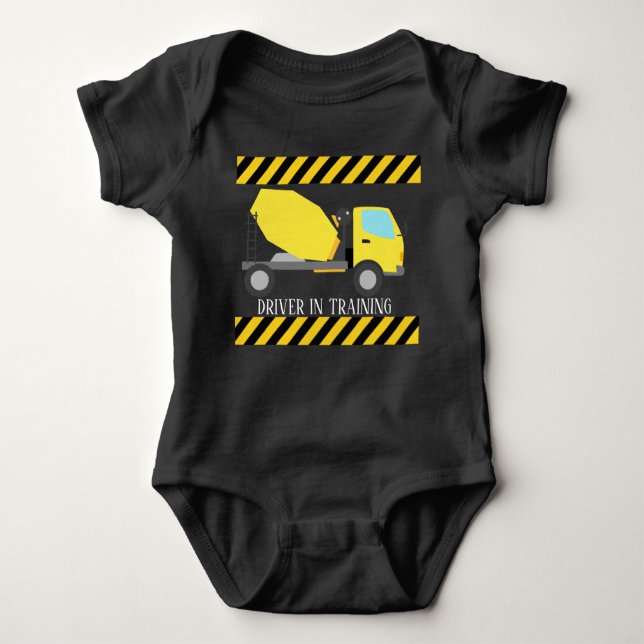 cute concrete truck driver in training baby boys bodysuit (Front)