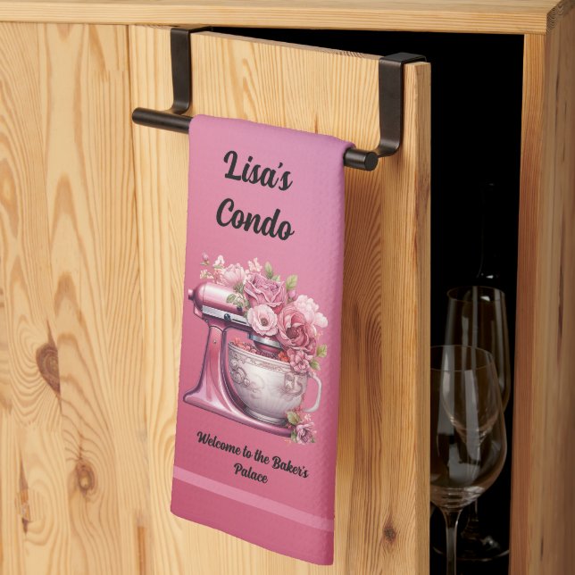 Cute Condo Welcome to the Baker's Palace Pink Rose Tea Towel (Thirds Fold)