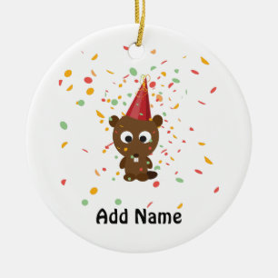 Cute Confetti Party Beaver Ceramic Tree Decoration