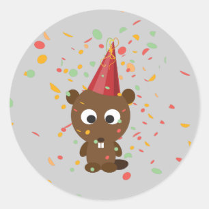 Cute Confetti Party Beaver Classic Round Sticker