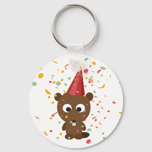 Cute Confetti Party Beaver Key Ring (Front)