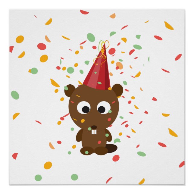 Cute Confetti Party Beaver Poster (Front)