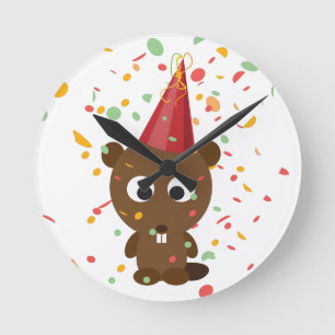 Cute Confetti Party Beaver Round Clock