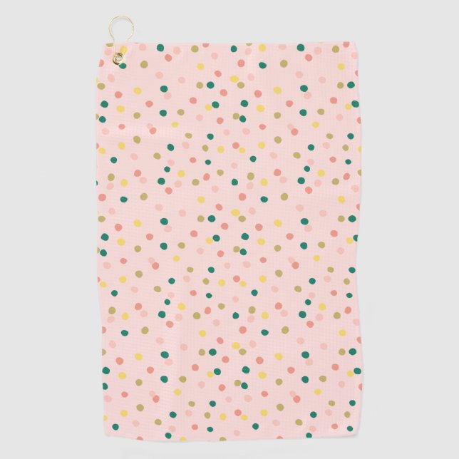 Cute Confetti Polka Dots Pattern Blush Green Golf Towel (Front)