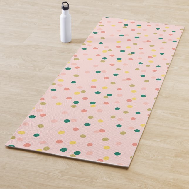 Cute Confetti Polka Dots Pattern Blush Green Yoga Mat (In Situ)