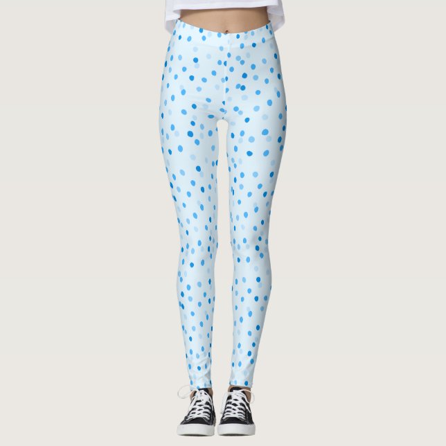 Cute Confetti Polka Dots Pattern in Blue Leggings (Front)