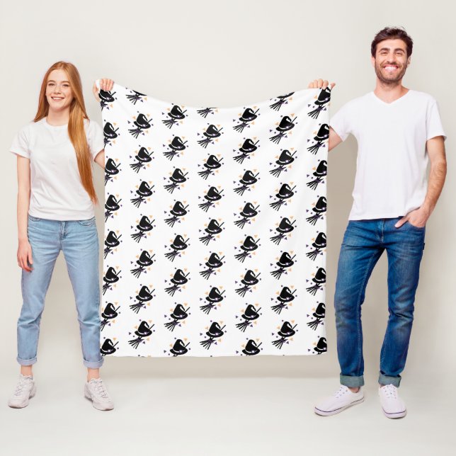 Cute Confetti Witch and Broom Halloween Fleece Blanket (In Situ)