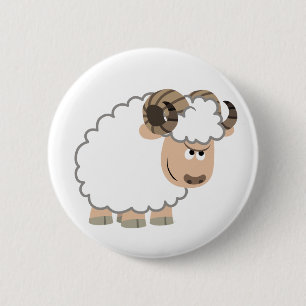 Cute Confident Cartoon Ram Button Badge