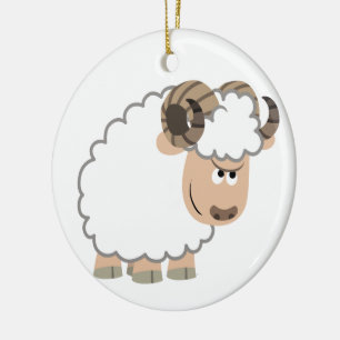 Cute Confident Cartoon Ram Ceramic Tree Decoration