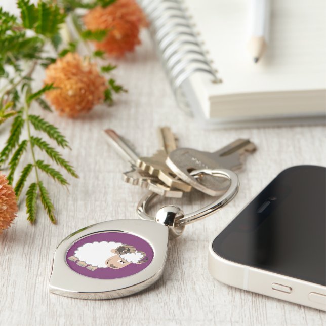 Cute Confident Cartoon Ram Metal Keychain (Side)