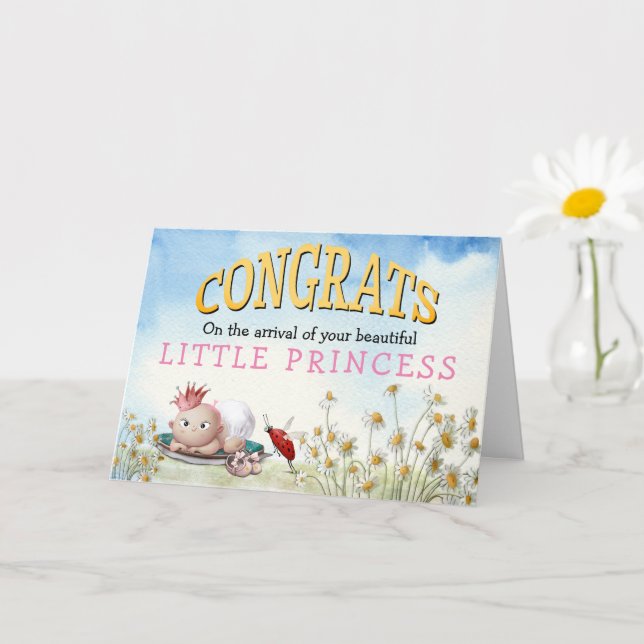 Cute Congrats Baby Girl Arrival Princess Crown Card (Small Plant)