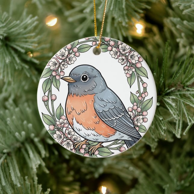 Cute Connecticut Bird With Mountain Laurel Ceramic Tree Decoration (Tree)