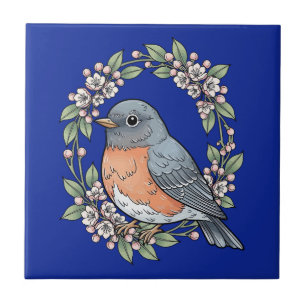 Cute Connecticut Bird With Mountain Laurel Tile